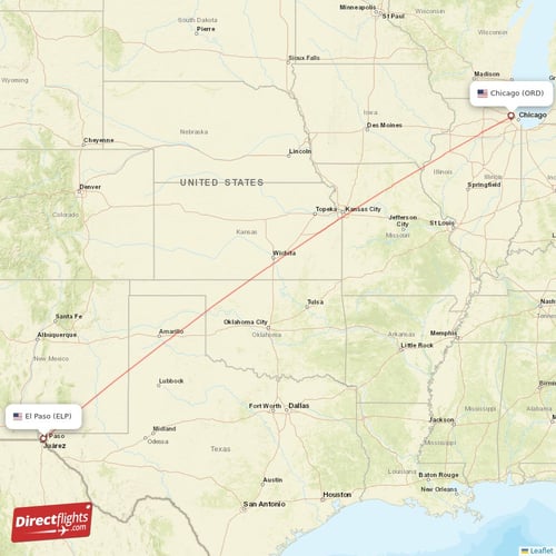 El Paso - Chicago direct flight map