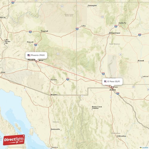 El Paso - Phoenix direct flight map