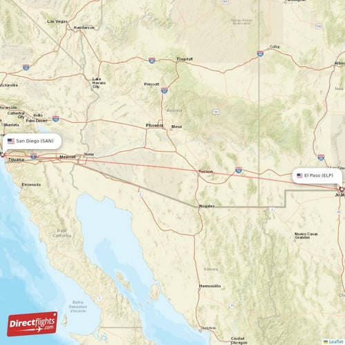 El Paso - San Diego direct flight map