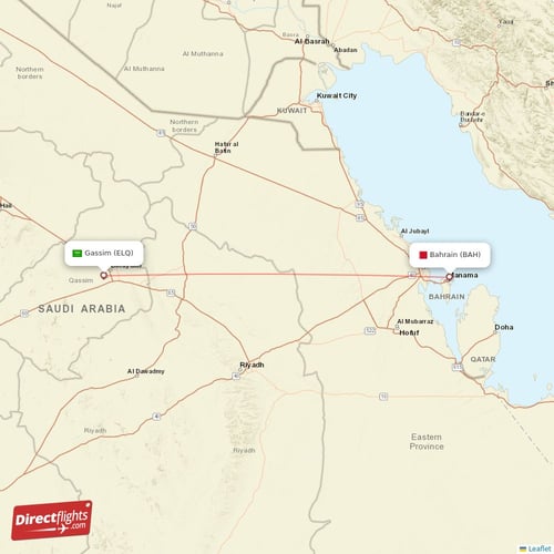 Gassim - Bahrain direct flight map