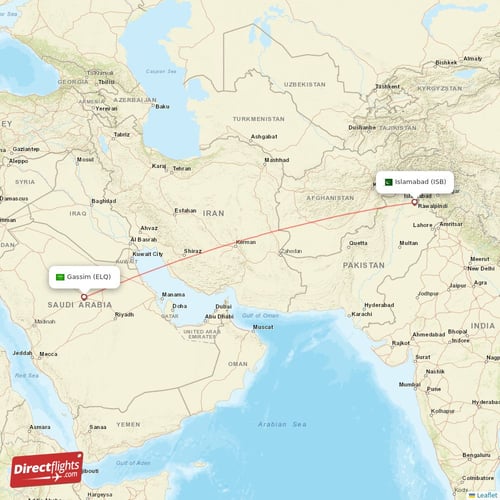 Gassim - Islamabad direct flight map