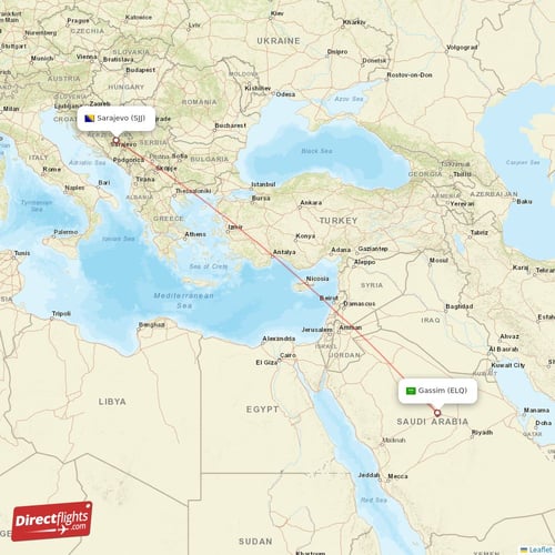 Gassim - Sarajevo direct flight map