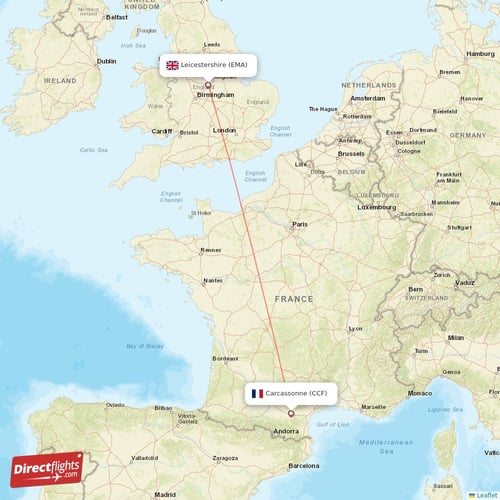 Leicestershire - Carcassonne direct flight map