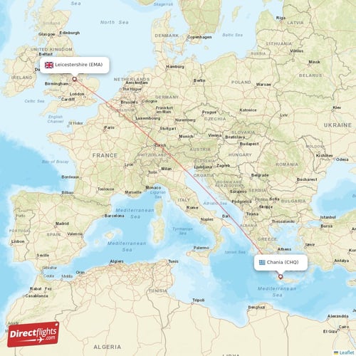 Leicestershire - Chania direct flight map