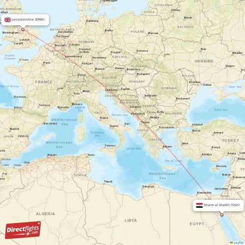 Leicestershire - Sharm el Sheikh direct flight map