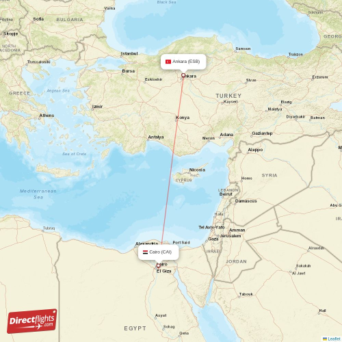 Ankara - Cairo direct flight map