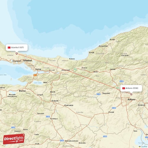 Ankara - Istanbul direct flight map
