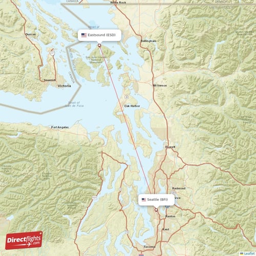 Eastsound - Seattle direct flight map