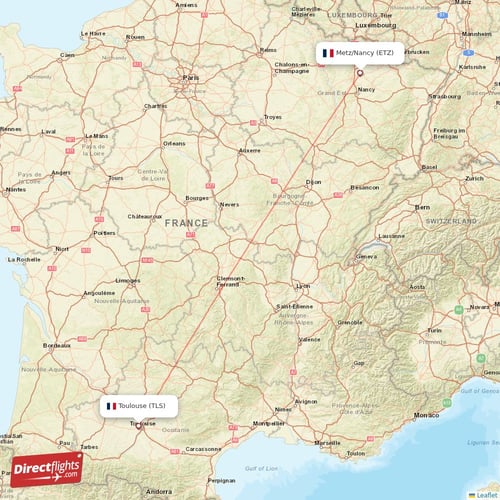 Metz/Nancy - Toulouse direct flight map