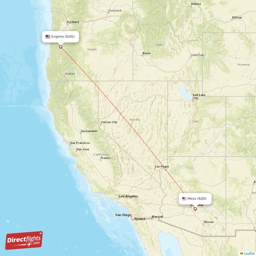 Eugene - Mesa direct flight map