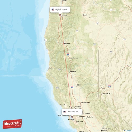 Eugene - Oakland direct flight map