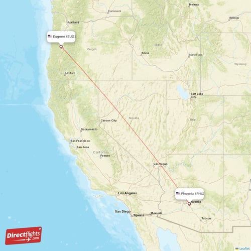 Eugene - Phoenix direct flight map