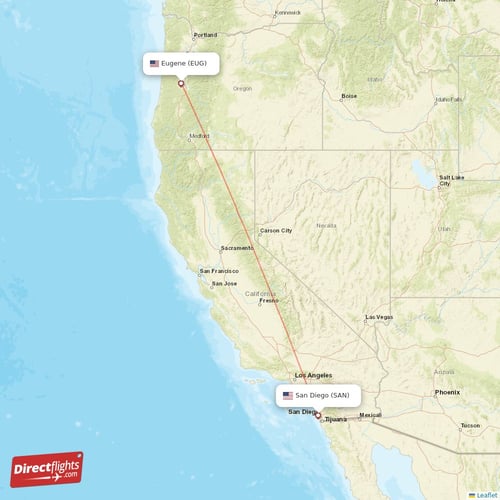 Eugene - San Diego direct flight map