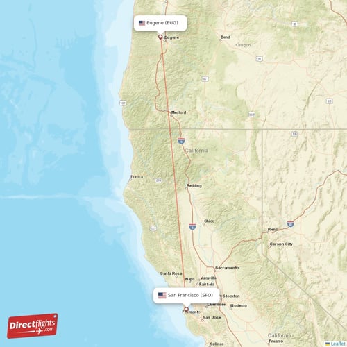 Eugene - San Francisco direct flight map