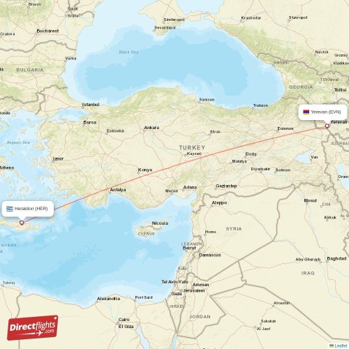 Yerevan - Heraklion direct flight map