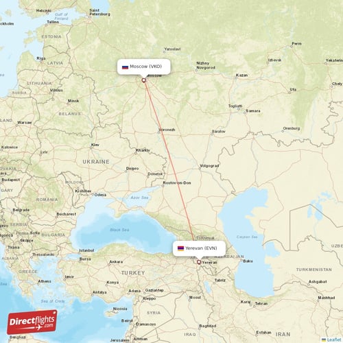 Yerevan - Moscow direct flight map