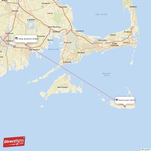 New Bedford - Nantucket direct flight map