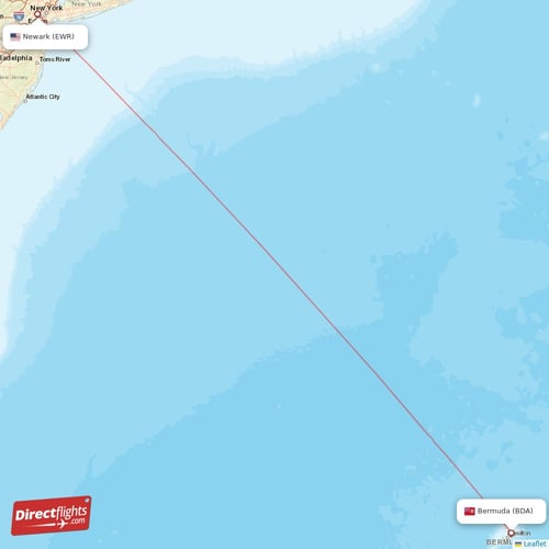 New York - Bermuda direct flight map