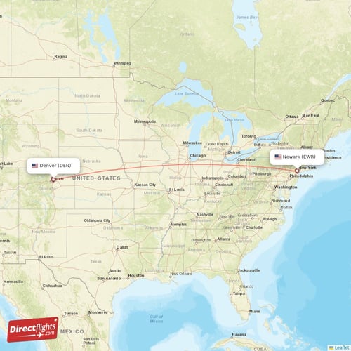 New York - Denver direct flight map