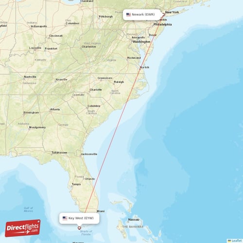 New York - Key West direct flight map