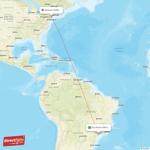 New York - Sao Paulo direct flight map