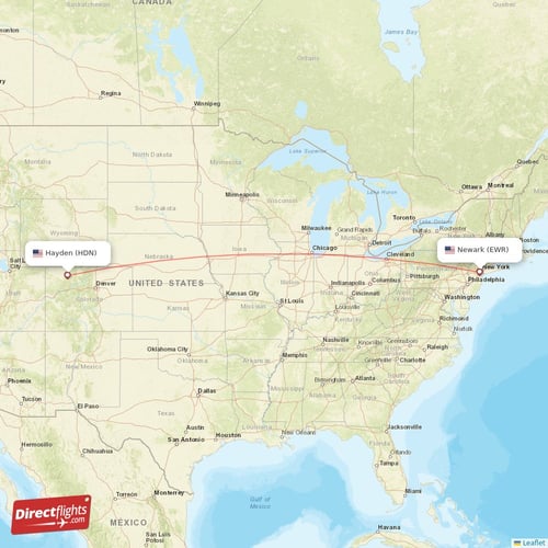 New York - Hayden direct flight map