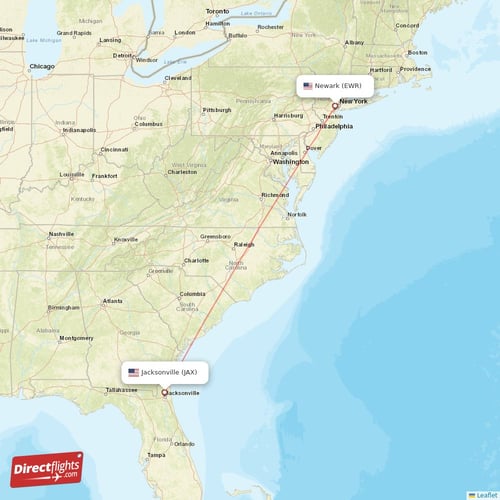 New York - Jacksonville direct flight map