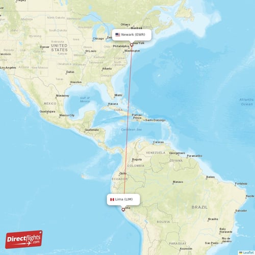 New York - Lima direct flight map