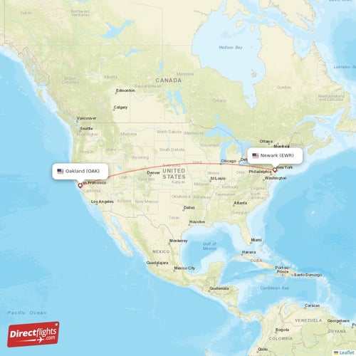 New York - Oakland direct flight map