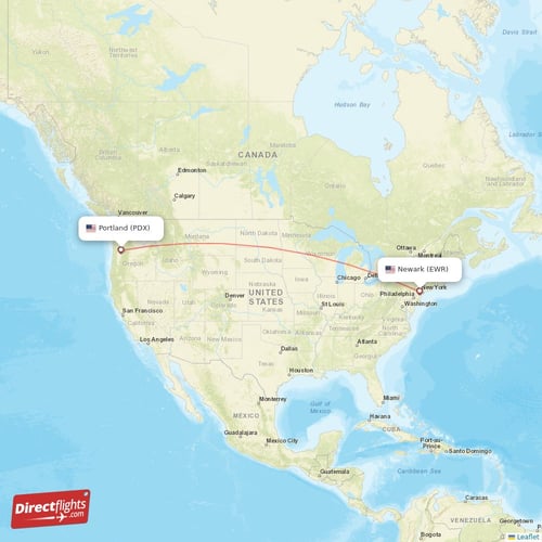 New York - Portland direct flight map