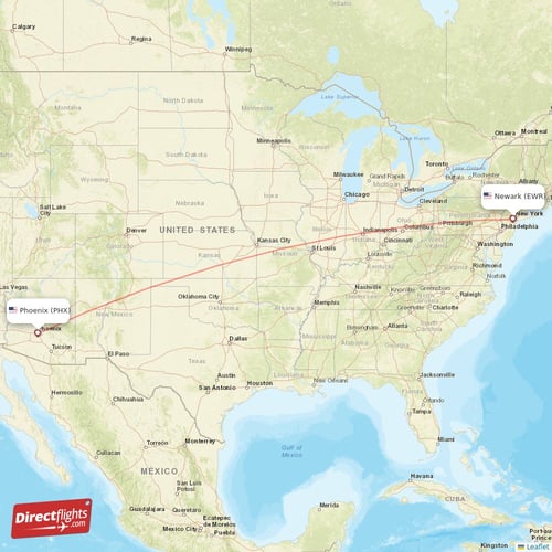 New York - Phoenix direct flight map