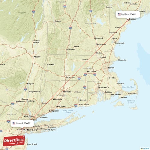 New York - Portland direct flight map
