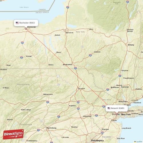 New York - Rochester direct flight map