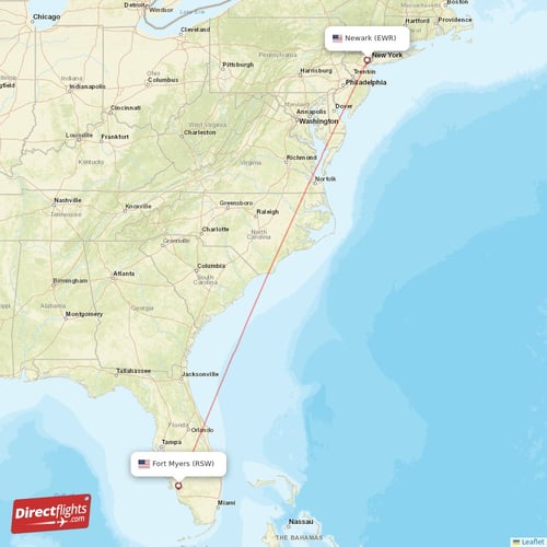 New York - Fort Myers direct flight map