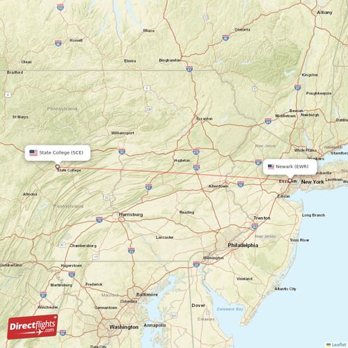 New York - State College direct flight map