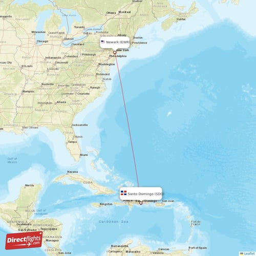 New York - Santo Domingo direct flight map