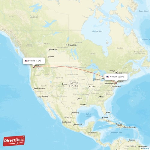 New York - Seattle direct flight map