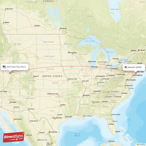 New York - Salt Lake City direct flight map