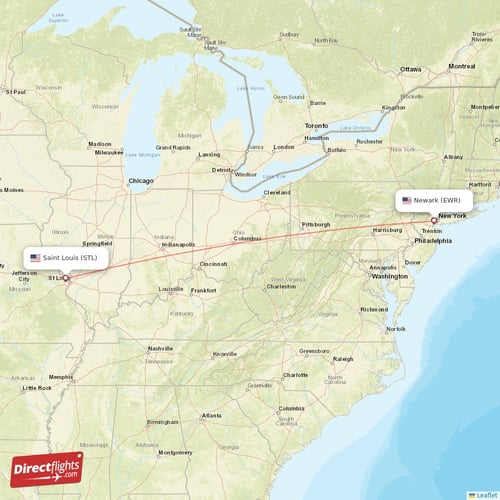 New York - Saint Louis direct flight map