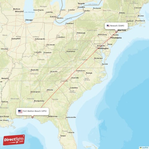 New York - Fort Walton Beach direct flight map