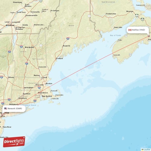 New York - Halifax direct flight map