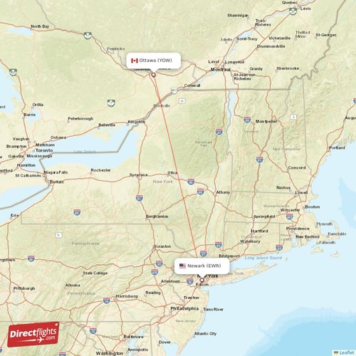 New York - Ottawa direct flight map
