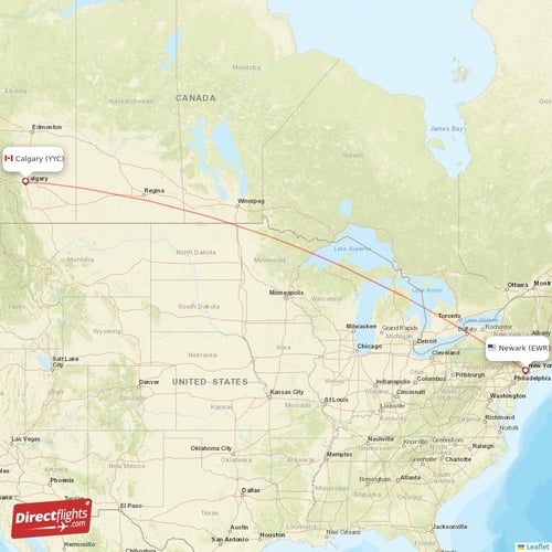 New York - Calgary direct flight map