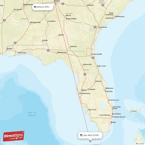 Key West - Atlanta direct flight map