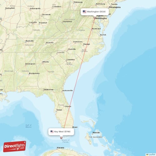 Key West - Washington direct flight map