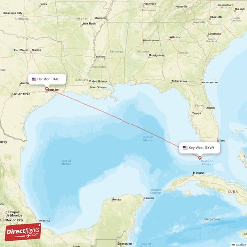 Key West - Houston direct flight map
