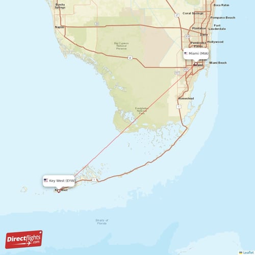 Key West - Miami direct flight map