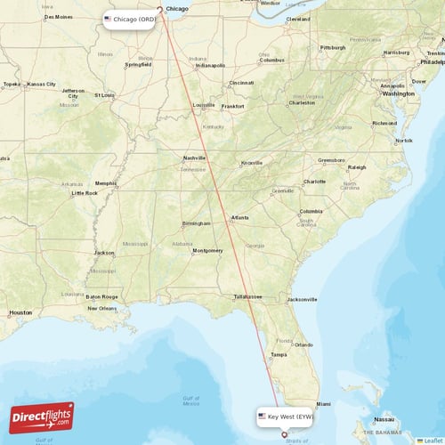 Key West - Chicago direct flight map