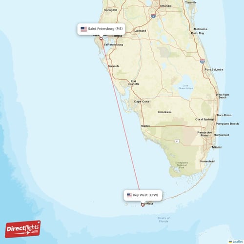 Key West - Saint Petersburg direct flight map