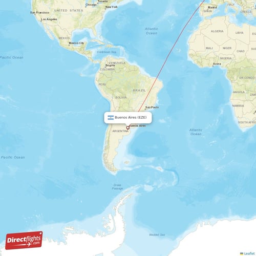 Buenos Aires - Amsterdam direct flight map